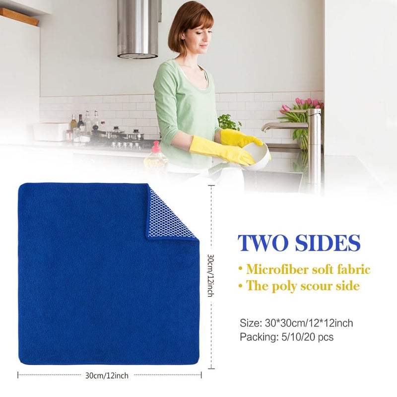 SINLAND Microfiber Dish Cloth for Wshing Dishes Dish Washing Rags Best Kitchen Washcloth Cleaning Cloths Poly Scour Side 12inchx12inch 5 Color Assorted 10 Pack - Image 2